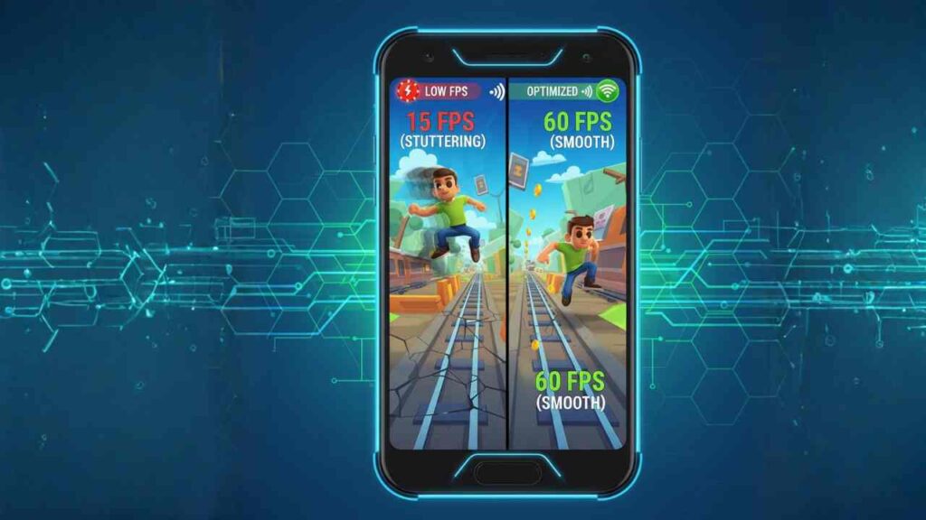 Subway Surfers lag issue on Android phone showing frame drops and stuttering gameplay, with optimization tips for smoother performance in 2025