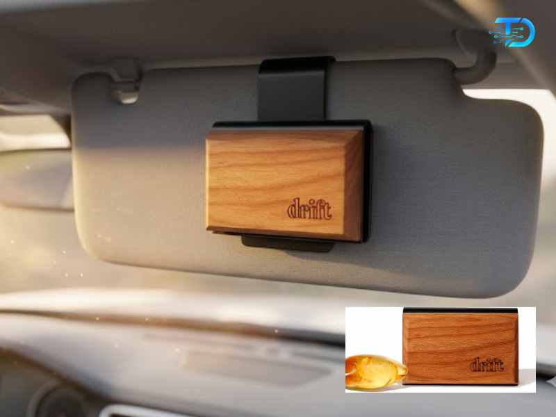 Drift natural wood car air freshener with amber scent stone and black magnetic visor clip best premium car air freshener 2026