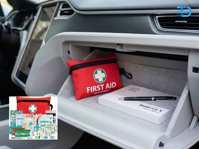 General Medi compact red first aid kit pouch with white cross logo and carabiner clip held in hand best car glove box first aid kit 2026